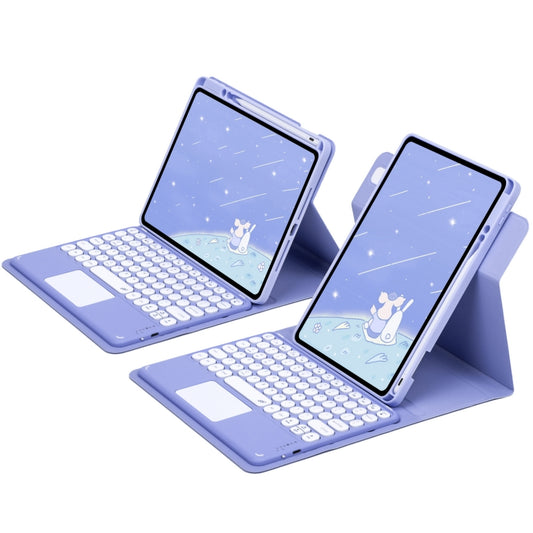For iPad 10th Gen 10.9 2022 Round Button 360 Degree Rotatable Bluetooth Keyboard Leather Case with Touchpad(Light Purple) by buy2fix