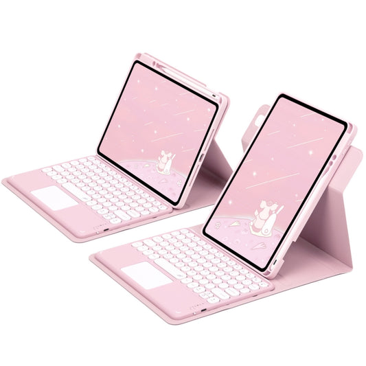 For iPad Air 2022 / iPad Pro 11 2021 Round Button 360 Degree Rotatable Bluetooth Keyboard Leather Case with Touchpad(Pink) by buy2fix