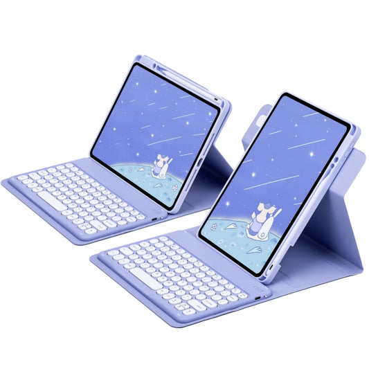 For iPad 10.2 2021 / Air 2019 Round Button 360 Degree Rotatable Bluetooth Keyboard Leather Case(Light Purple) by buy2fix