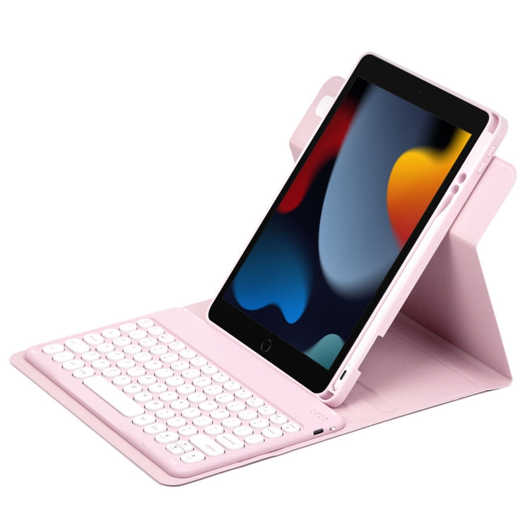 For iPad 10.2 2021 / Air 2019 Round Button 360 Degree Rotatable Bluetooth Keyboard Leather Case(Pink) - Universal by buy2fix | Online Shopping UK | buy2fix