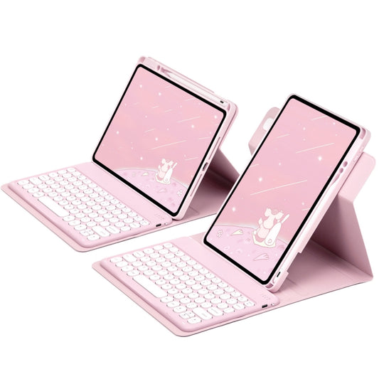 For iPad 10.2 2021 / Air 2019 Round Button 360 Degree Rotatable Bluetooth Keyboard Leather Case(Pink) by buy2fix