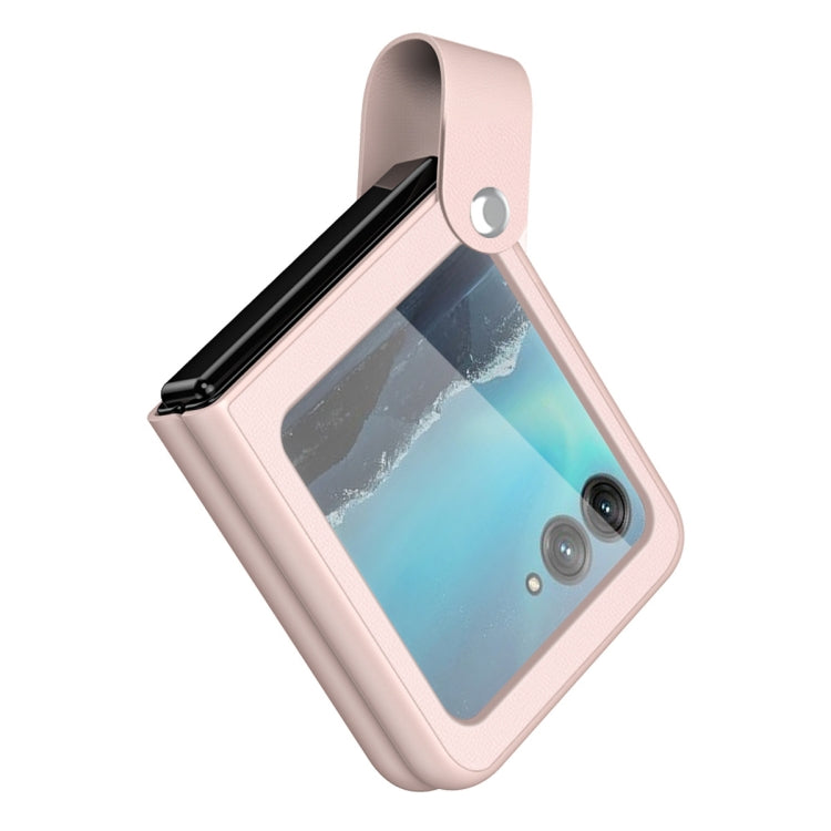 For Motorola Razr 40 Ultra Hand Strap Type Leather Phone Case(Pink) by buy2fix
