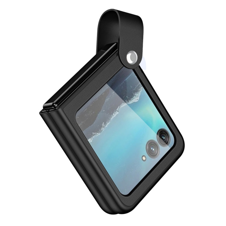 For Motorola Razr 40 Ultra Hand Strap Type Leather Phone Case(Black) by buy2fix