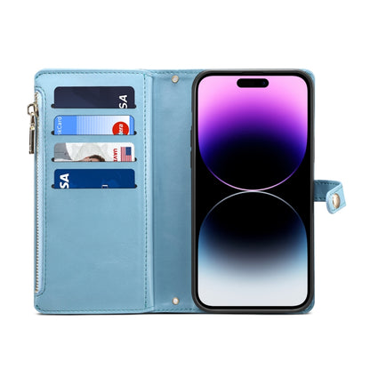 For iPhone 15 Pro Max ESEBLE Star Series Lanyard Zipper Wallet RFID Leather Case(Blue) - iPhone 15 Pro Max Cases by ESEBLE | Online Shopping UK | buy2fix