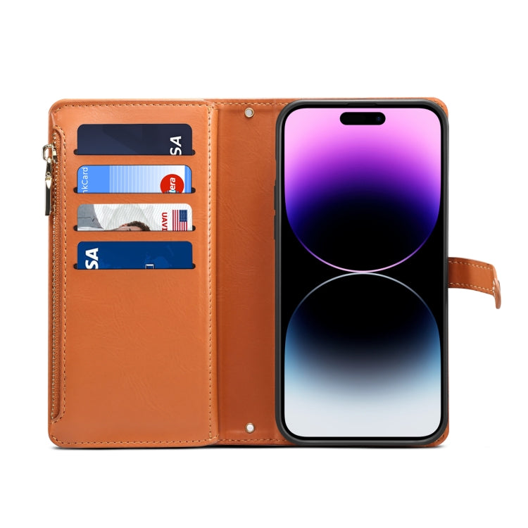 For iPhone 15 Pro ESEBLE Star Series Lanyard Zipper Wallet RFID Leather Case(Brown) - iPhone 15 Pro Cases by ESEBLE | Online Shopping UK | buy2fix