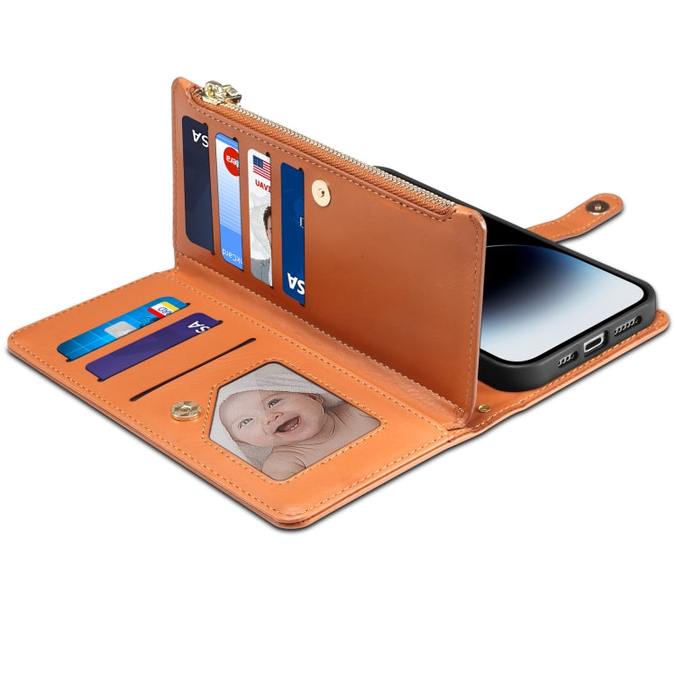 For iPhone 15 Pro ESEBLE Star Series Lanyard Zipper Wallet RFID Leather Case(Brown) - iPhone 15 Pro Cases by ESEBLE | Online Shopping UK | buy2fix