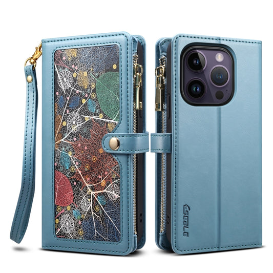 For iPhone 15 Pro ESEBLE Star Series Lanyard Zipper Wallet RFID Leather Case(Blue) - iPhone 15 Pro Cases by ESEBLE | Online Shopping UK | buy2fix