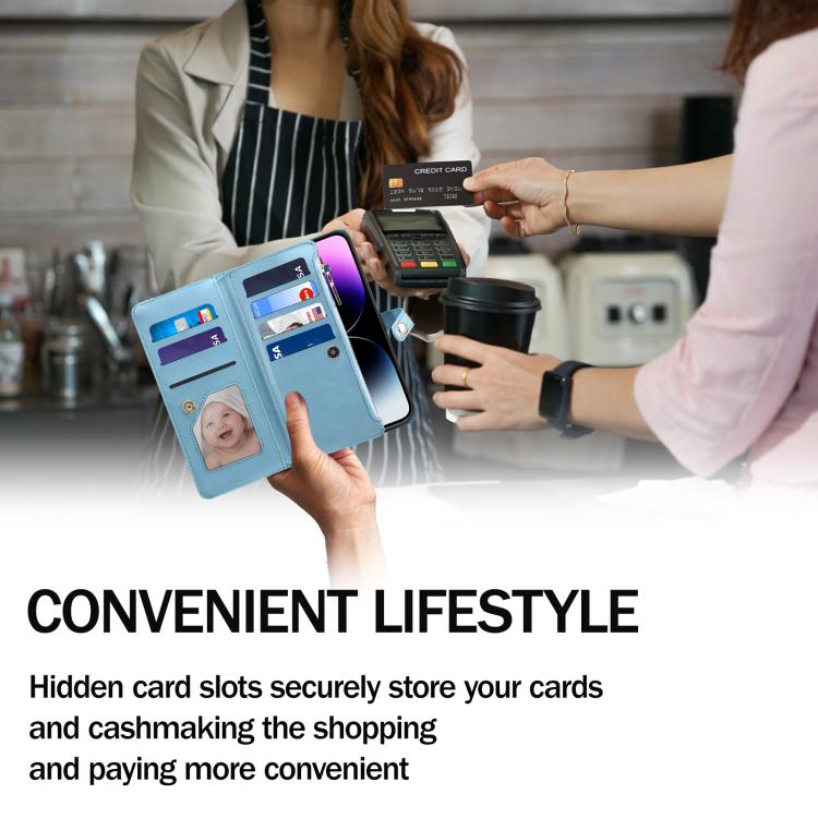 For iPhone 16e ESEBLE Star Series Lanyard Zipper Wallet RFID Leather Case(Blue) - iPhone 16e Cases by ESEBLE | Online Shopping UK | buy2fix