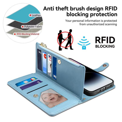 For iPhone 16e ESEBLE Star Series Lanyard Zipper Wallet RFID Leather Case(Blue) - iPhone 16e Cases by ESEBLE | Online Shopping UK | buy2fix