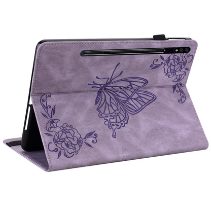 For Samsung Galaxy Tab S9 Butterfly Flower Embossed Leather Tablet Case(Purple) - Galaxy Tab S9 Cases by buy2fix | Online Shopping UK | buy2fix