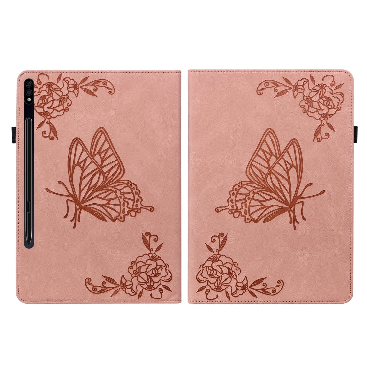 For Samsung Galaxy Tab S9 Butterfly Flower Embossed Leather Tablet Case(Rose Gold) - Galaxy Tab S9 Cases by buy2fix | Online Shopping UK | buy2fix