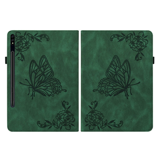 For Samsung Galaxy Tab S9+ Butterfly Flower Embossed Leather Tablet Case(Green) by buy2fix