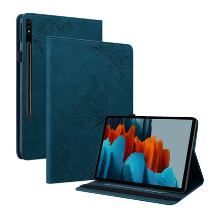 For Samsung Galaxy Tab S7+/S7 FE/S8+ Butterfly Flower Embossed Leather Tablet Case(Blue) by buy2fix