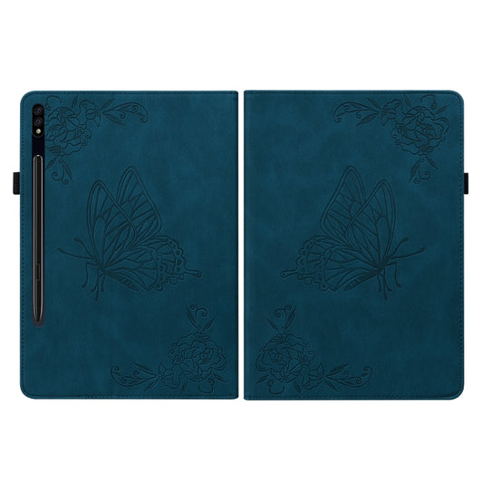 For Samsung Galaxy Tab S7+/S7 FE/S8+ Butterfly Flower Embossed Leather Tablet Case(Blue) by buy2fix