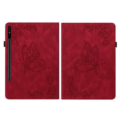 For Samsung Galaxy Tab S7+/S7 FE/S8+ Butterfly Flower Embossed Leather Tablet Case(Red) by buy2fix