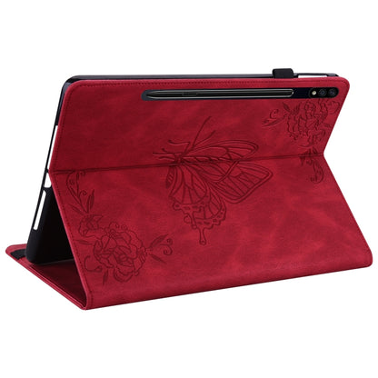 For Samsung Galaxy Tab S7+/S7 FE/S8+ Butterfly Flower Embossed Leather Tablet Case(Red) by buy2fix