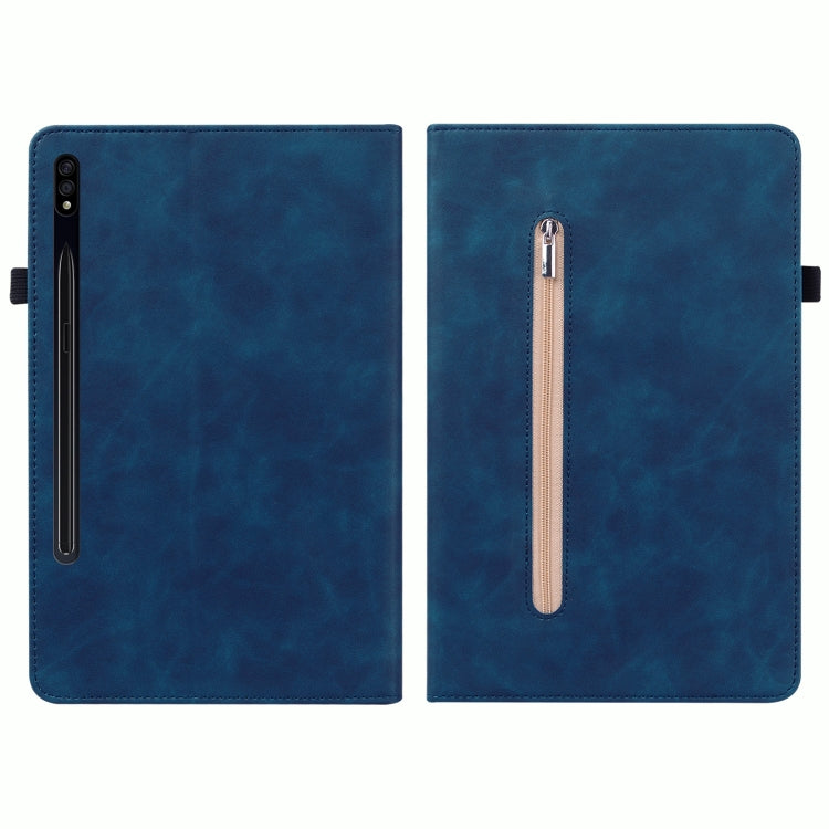 For Samsung Galaxy Tab S9 Skin Feel Solid Color Zipper Leather Tablet Case(Blue) - Galaxy Tab S9 Cases by buy2fix | Online Shopping UK | buy2fix