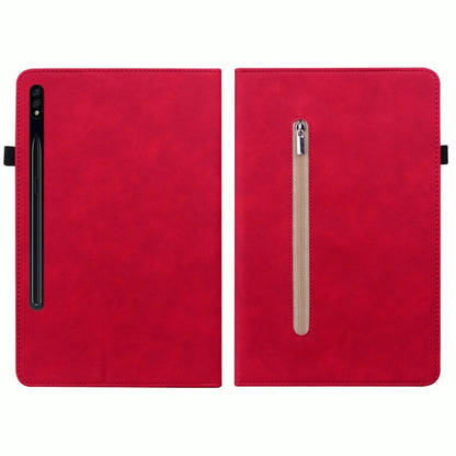 For Samsung Galaxy Tab S9+ Skin Feel Solid Color Zipper Leather Tablet Case(Red) - Galaxy Tab S9+ Cases by buy2fix | Online Shopping UK | buy2fix