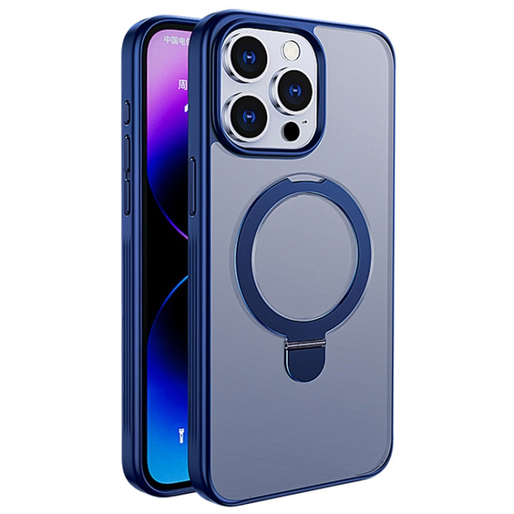 For iPhone 14 Pro Multifunctional MagSafe Holder Phone Case(Blue) - iPhone 14 Pro Cases by buy2fix | Online Shopping UK | buy2fix