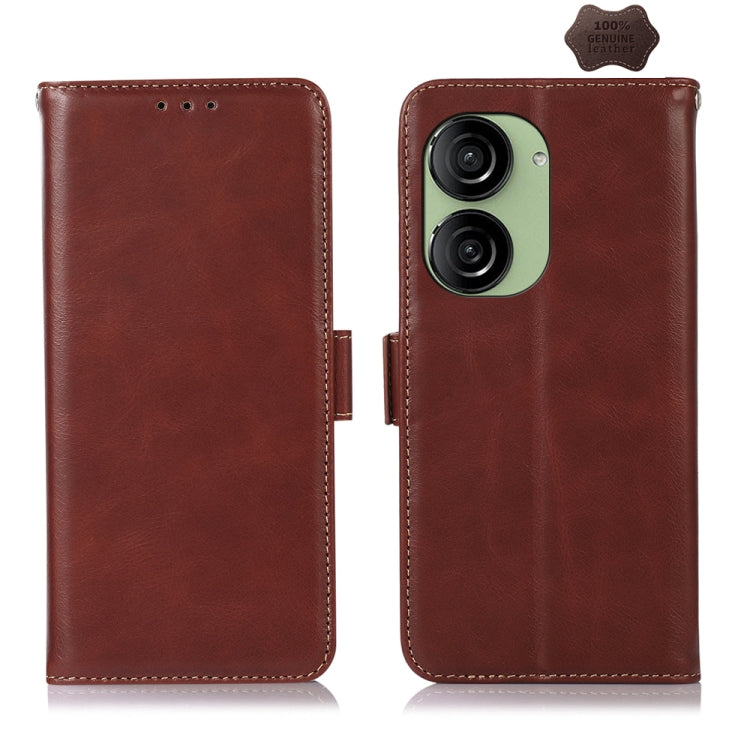 For Asus ZenFone 10 / 9 Magnetic Crazy Horse Texture Genuine Leather RFID Phone Case(Brown) - ASUS Cases by buy2fix | Online Shopping UK | buy2fix