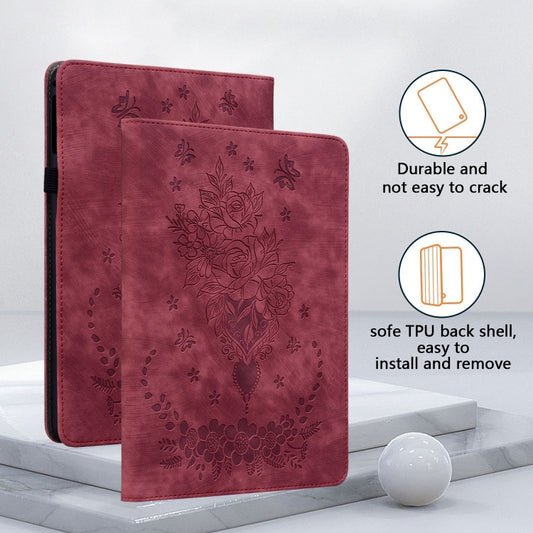 For Amazon Kindle Paperwhite 5 2024 Butterfly Rose Embossed Leather Tablet Case(Red) by buy2fix