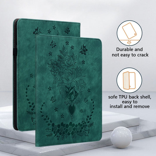 For Amazon Kindle Paperwhite 5 2024 Butterfly Rose Embossed Leather Tablet Case(Green) by buy2fix