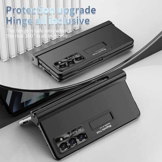 For Samsung Galaxy Z Fold5 Electroplating Corrugated Hinge Folding Phone Case with Pen Slot(Black) - Galaxy Z Fold5 Cases by buy2fix | Online Shopping UK | buy2fix