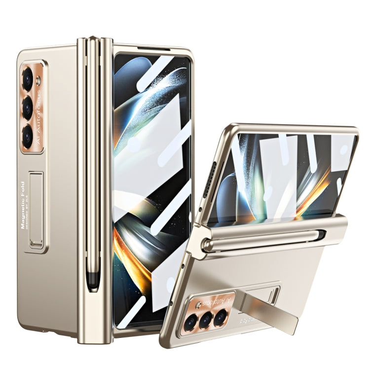 For Samsung Galaxy Z Fold5 Electroplating Corrugated Hinge Folding Phone Case with Pen Slot(Gold) - Galaxy Z Fold5 Cases by buy2fix | Online Shopping UK | buy2fix