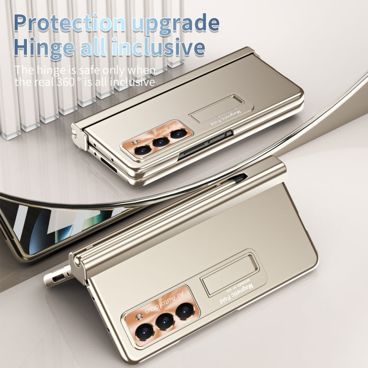 For Samsung Galaxy Z Fold5 Electroplating Corrugated Hinge Folding Phone Case with Pen Slot(Gold) - Galaxy Z Fold5 Cases by buy2fix | Online Shopping UK | buy2fix