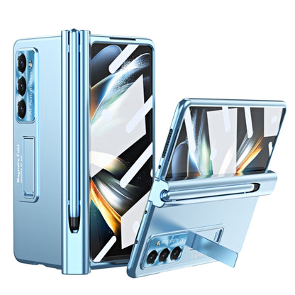 For Samsung Galaxy Z Fold5 Electroplating Corrugated Hinge Folding Phone Case with Pen Slot(Blue) - Galaxy Z Fold5 Cases by buy2fix | Online Shopping UK | buy2fix