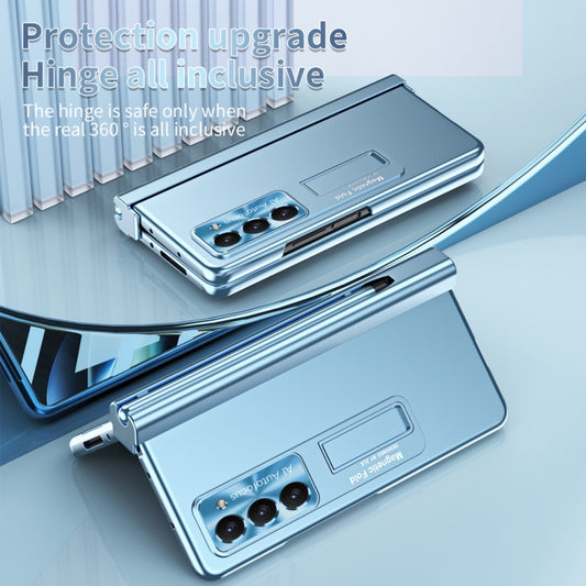 For Samsung Galaxy Z Fold5 Electroplating Corrugated Hinge Folding Phone Case with Pen Slot(Blue) - Galaxy Z Fold5 Cases by buy2fix | Online Shopping UK | buy2fix