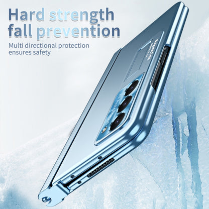 For Samsung Galaxy Z Fold5 Electroplating Corrugated Hinge Folding Phone Case with Pen Slot(Blue) - Galaxy Z Fold5 Cases by buy2fix | Online Shopping UK | buy2fix