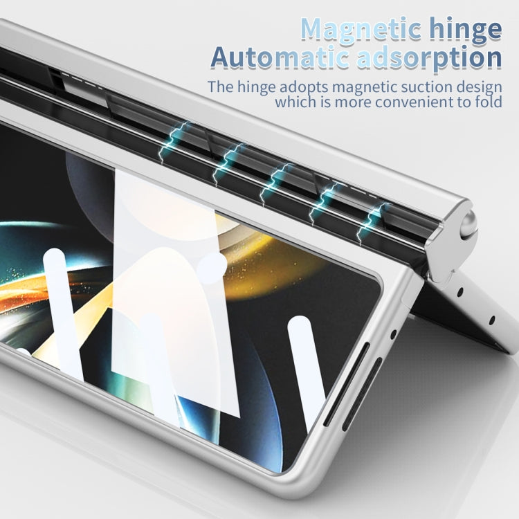 For Samsung Galaxy Z Fold5 Electroplating Corrugated Hinge Folding Phone Case with Pen Slot(Silver) - Galaxy Z Fold5 Cases by buy2fix | Online Shopping UK | buy2fix