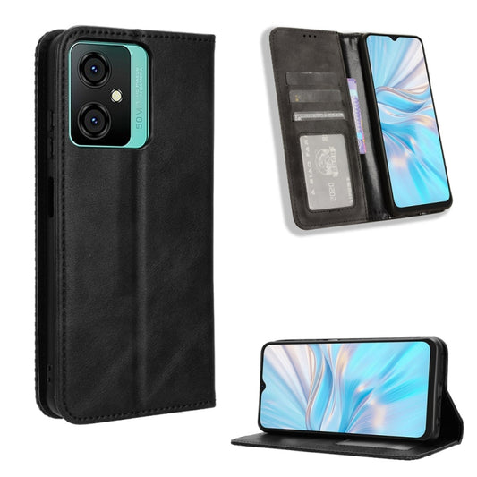 For Blackview Oscal C70 Magnetic Buckle Retro Texture Leather Phone Case(Black) - More Brand by buy2fix | Online Shopping UK | buy2fix