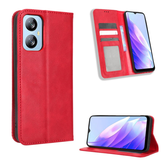 For Blackview A52 / A52 Pro Magnetic Buckle Retro Texture Leather Phone Case(Red) - More Brand by buy2fix | Online Shopping UK | buy2fix