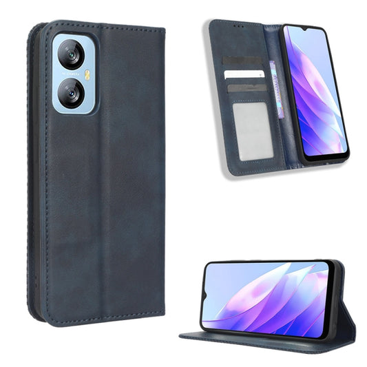 For Blackview A52 / A52 Pro Magnetic Buckle Retro Texture Leather Phone Case(Blue) - More Brand by buy2fix | Online Shopping UK | buy2fix