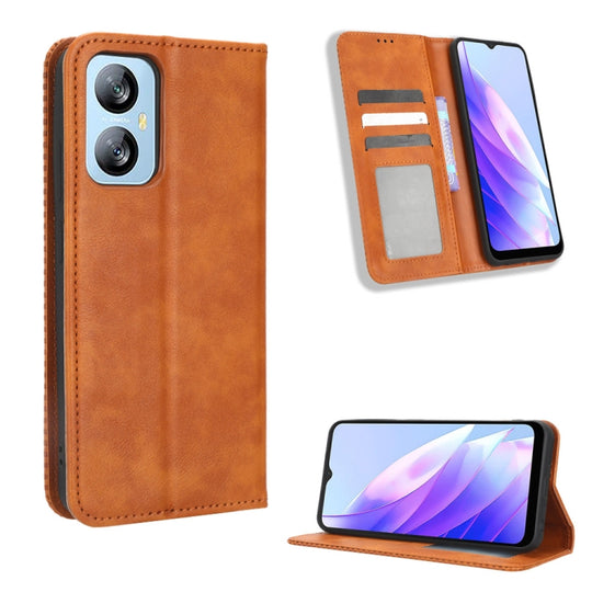 For Blackview A52 / A52 Pro Magnetic Buckle Retro Texture Leather Phone Case(Brown)
