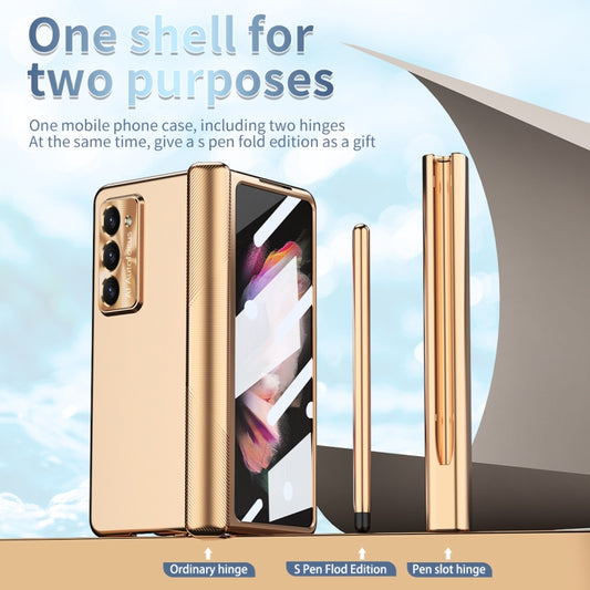 For Samsung Galaxy Z Fold5 Electroplating Hinged Folding Phone Case with S Pen Fold Edtion(Gold) - Galaxy Z Fold5 Cases by buy2fix | Online Shopping UK | buy2fix