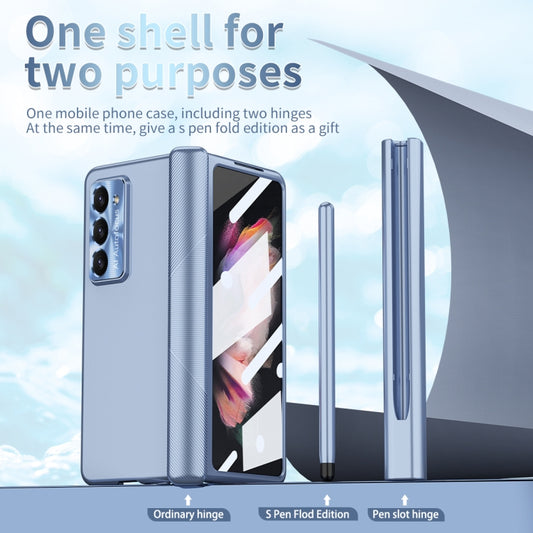 For Samsung Galaxy Z Fold5 Electroplating Hinged Folding Phone Case with S Pen Fold Edtion(Blue) - Galaxy Z Fold5 Cases by buy2fix | Online Shopping UK | buy2fix