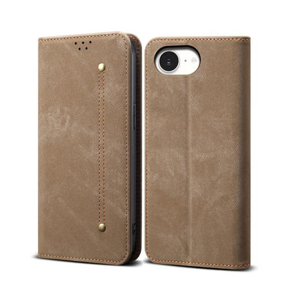 For iPhone 16e Denim Texture Casual Style Horizontal Flip Leather Case(Khaki) - iPhone 16e Cases by buy2fix | Online Shopping UK | buy2fix