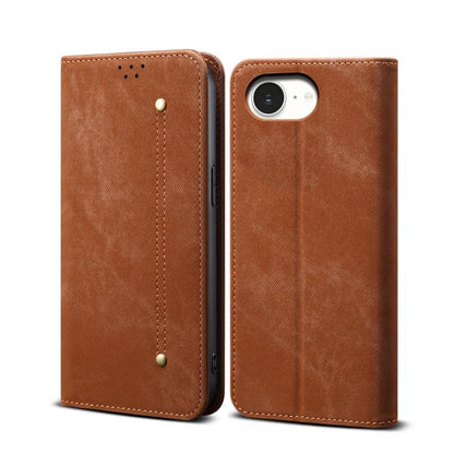 For iPhone 16e Denim Texture Casual Style Horizontal Flip Leather Case(Brown) - iPhone 16e Cases by buy2fix | Online Shopping UK | buy2fix
