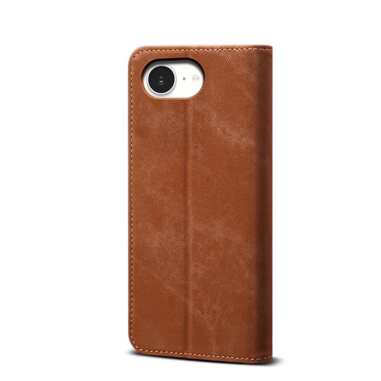 For iPhone 16e Denim Texture Casual Style Horizontal Flip Leather Case(Brown) - iPhone 16e Cases by buy2fix | Online Shopping UK | buy2fix