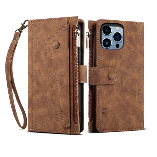 For iPhone 16 Pro Max ESEBLE Retro Frosted RFID Flip Leather Phone Case(Brown)
