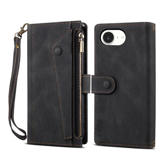 For iPhone 17e / 16e ESEBLE Retro Frosted RFID Flip Leather Phone Case(Black)
