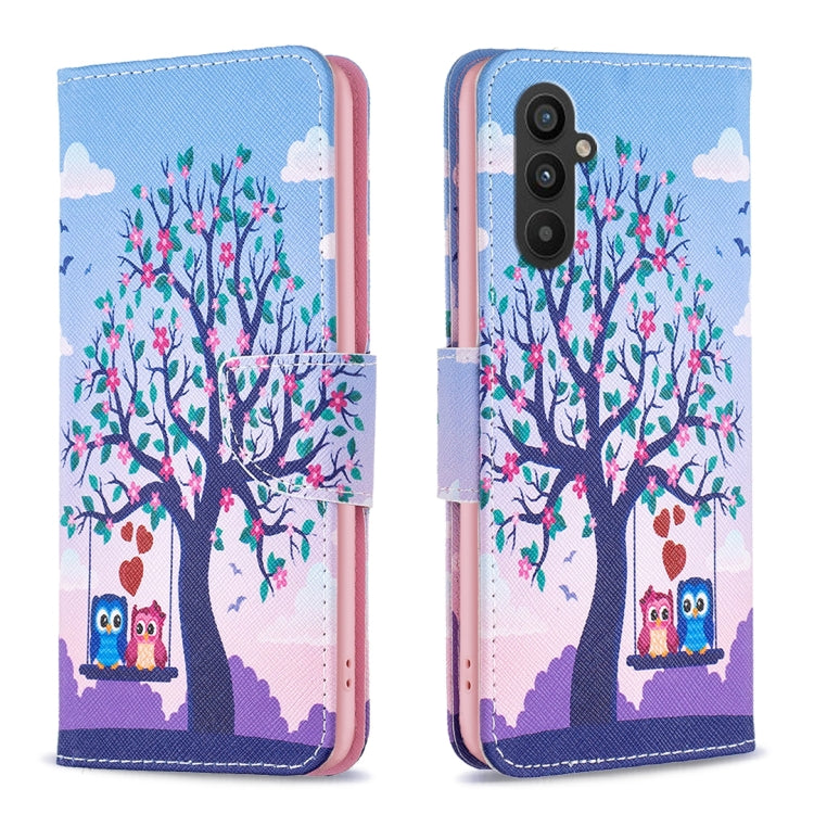 For Samsung Galaxy A25 5G Colored Drawing Pattern Leather Phone Case(Owl) by buy2fix