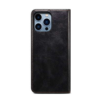 For iPhone 16 Pro Oil Wax Crazy Horse Texture Leather Phone Case(Black) - iPhone 16 Pro Cases by buy2fix | Online Shopping UK | buy2fix