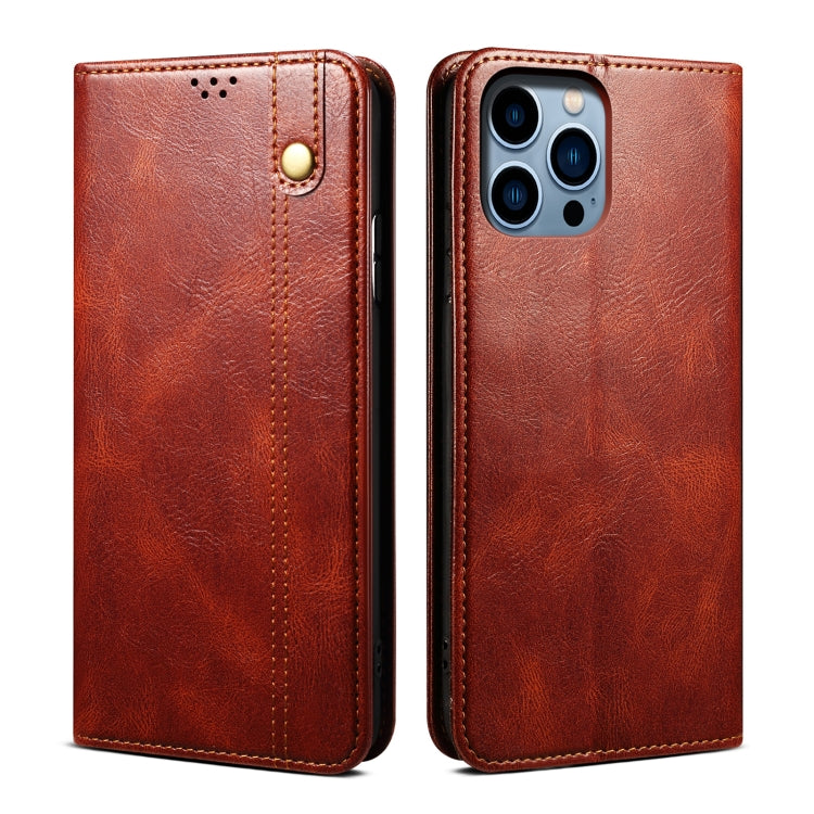 For iPhone 16 Pro Oil Wax Crazy Horse Texture Leather Phone Case(Brown) - iPhone 16 Pro Cases by buy2fix | Online Shopping UK | buy2fix