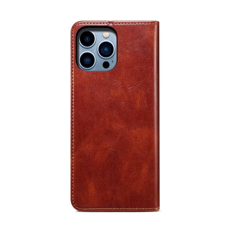 For iPhone 16 Pro Oil Wax Crazy Horse Texture Leather Phone Case(Brown) - iPhone 16 Pro Cases by buy2fix | Online Shopping UK | buy2fix