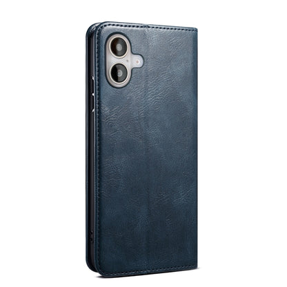 For iPhone 16 Oil Wax Crazy Horse Texture Leather Phone Case(Blue) - iPhone 16 Cases by buy2fix | Online Shopping UK | buy2fix