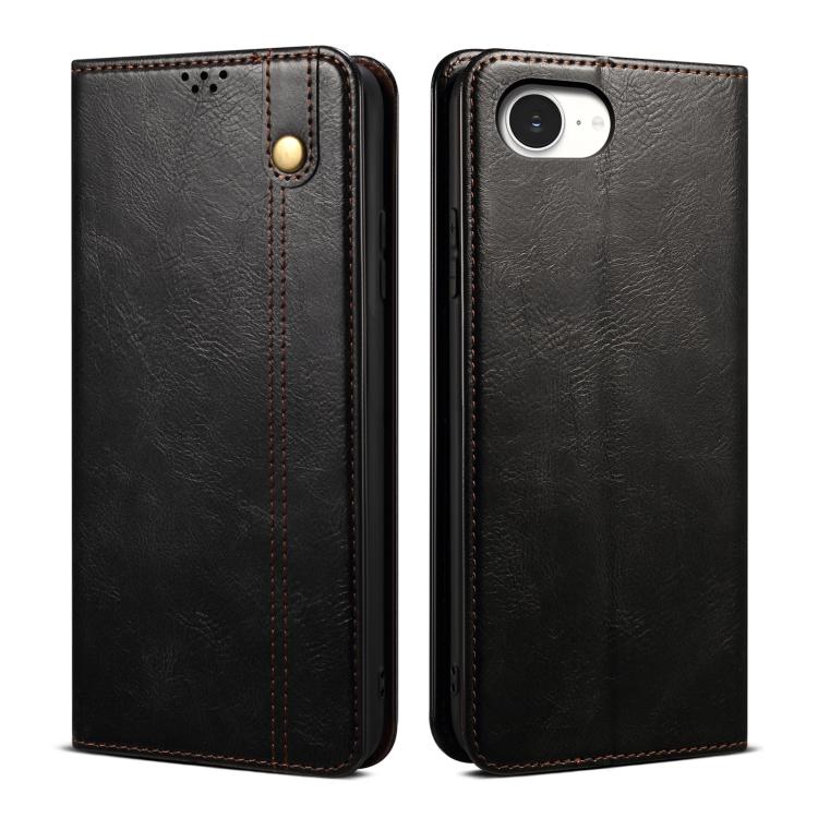 For iPhone 16e Oil Wax Crazy Horse Texture Leather Phone Case(Black) - iPhone 16e Cases by buy2fix | Online Shopping UK | buy2fix